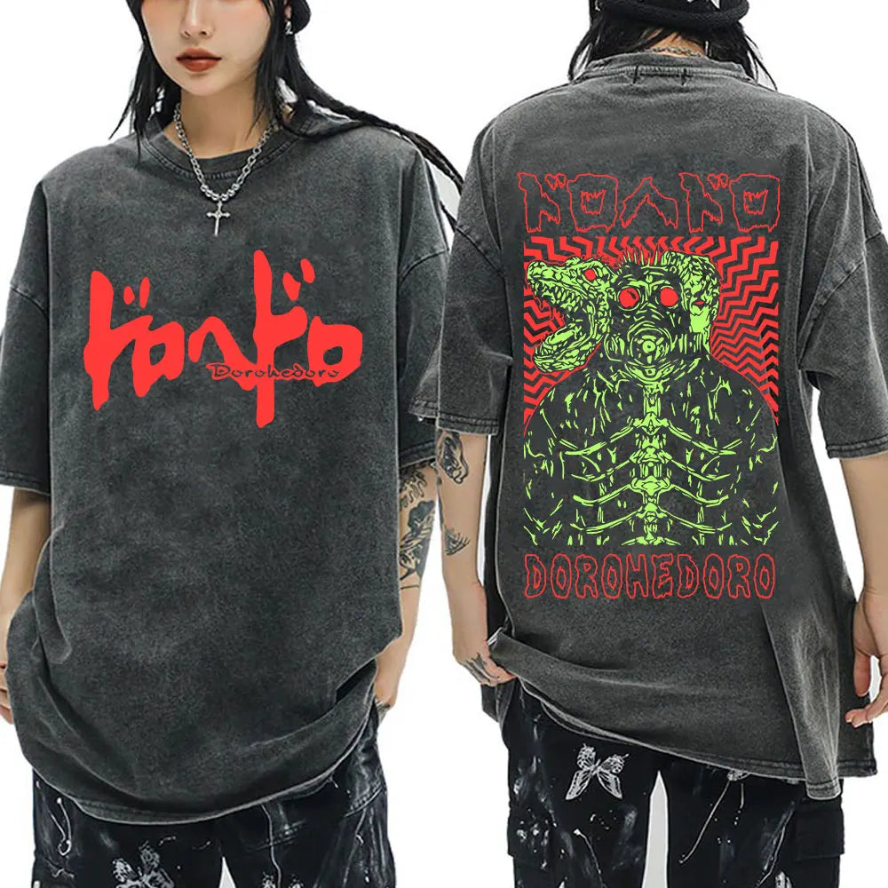 Roupas masculinas camiseta homme gráfico camisetas masculinas camiseta para homem ropa hombre anime japonês dorohedoro kaiman vintage lavado