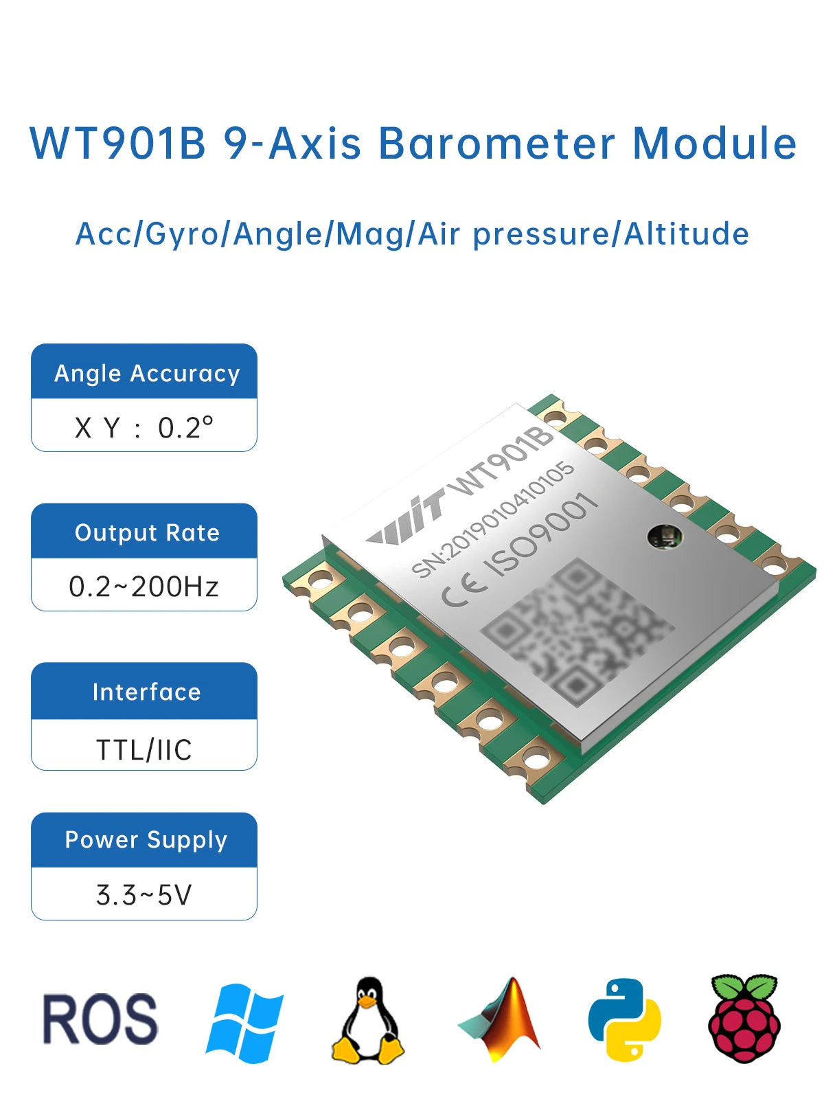 WitMotion WT901 AHRS MPU9250 Acelerômetro de 9 Eixos, Giroscópio Eletrônico de 3 Eixos + Aceleração + Ângulo + Magnetômetro, Saída de Dados TTL
