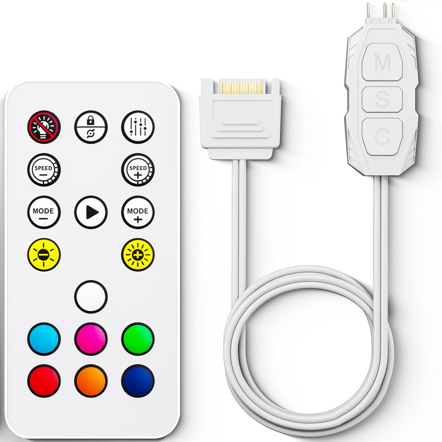 Controlador GSCOLER Suporta dispositivos DIY ARGB de 5V, interface de alimentação SATA, controle de luzes e velocidade em modo duplo.