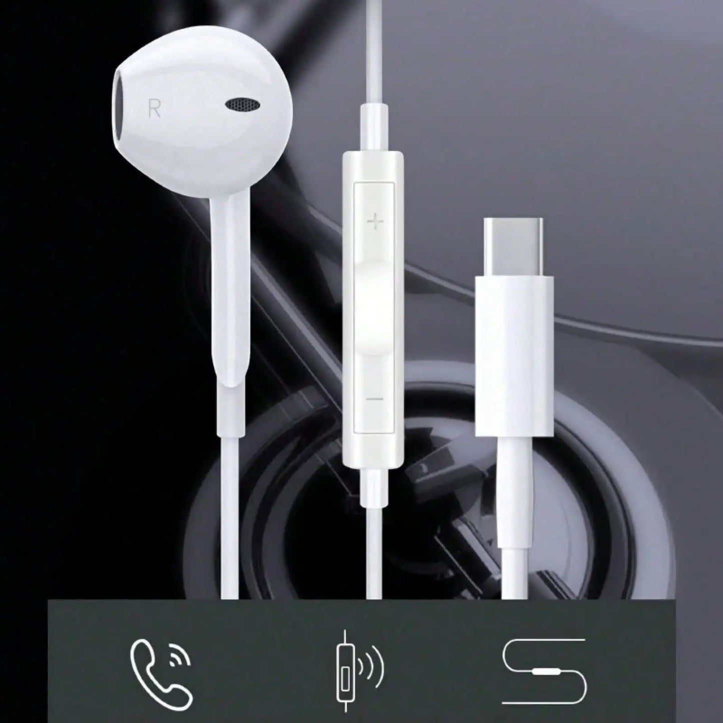 Fones de Ouvido Intra-auriculares com Fio Tipo-C com Microfone e Controle de Volume, HiFi Estéreo para iPhone 16/15, S23/S22/S21/Ultra, Note 10/20, iPad Pro