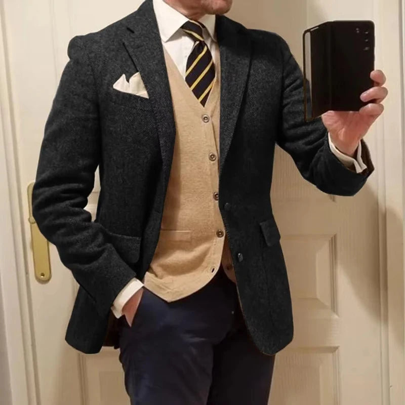 Blazer masculino espinha de peixe único breasted casual elegante homem terno jaquetas casaco de alta qualidade roupas de palco masculino