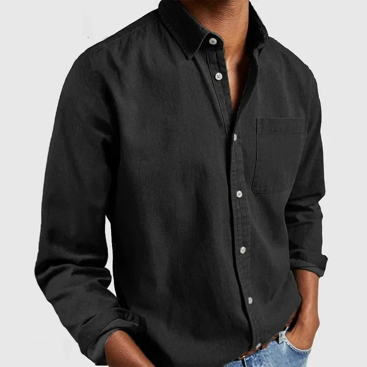 2026 moda masculina roupas de algodão respirável manga comprida solta camisa casual masculina simples lapela topos vintage all-match homem blusa