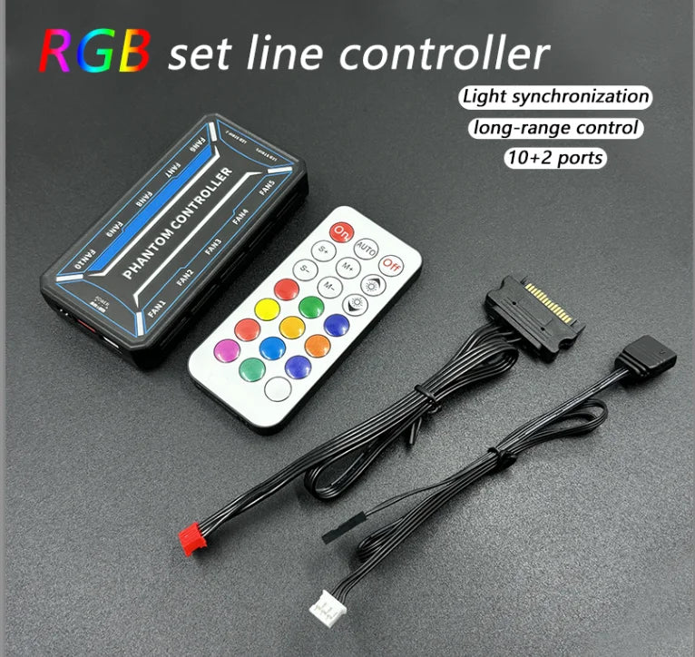 Hub de ventoinhas RGB de 6 pinos com controlador de 10+2 portas, divisor de ventoinhas para PC com controle remoto, versão padrão/versão iluminada (sem bateria)