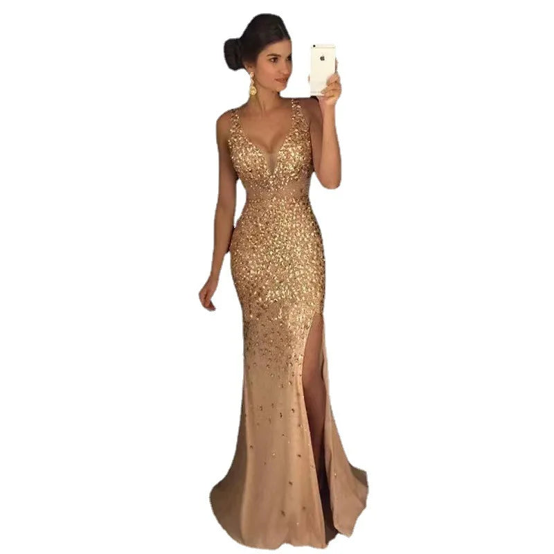 Roupas femininas vestidos longos 2025 novo estilo novo fenda bronzeamento vestido saia longa vestido de noite roupas sexy roupas femininas