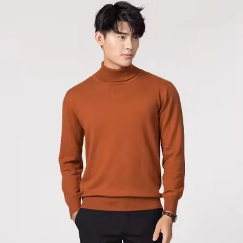 Cashmere mistura de algodão gola alta dos homens jumper 2025 outono inverno wram roupas vetement homme pull homme hiver homem pulôver camisola