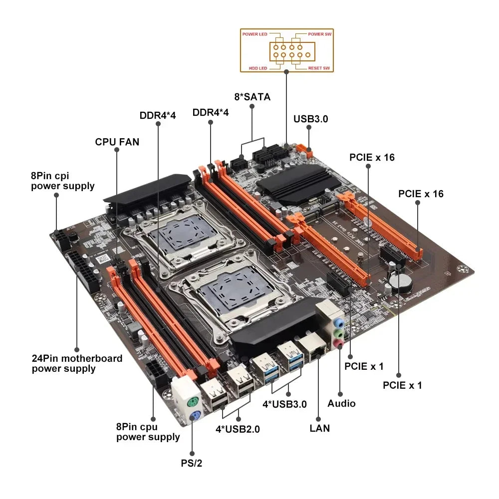 Kit de Placa-Mãe para Jogos SOYO X99 Dual CPU Intel Xeon E5 2680 V3*2 DDR4 16GB (2*8GB) LGA2011-3 M.2 Componentes para Computador Desktop