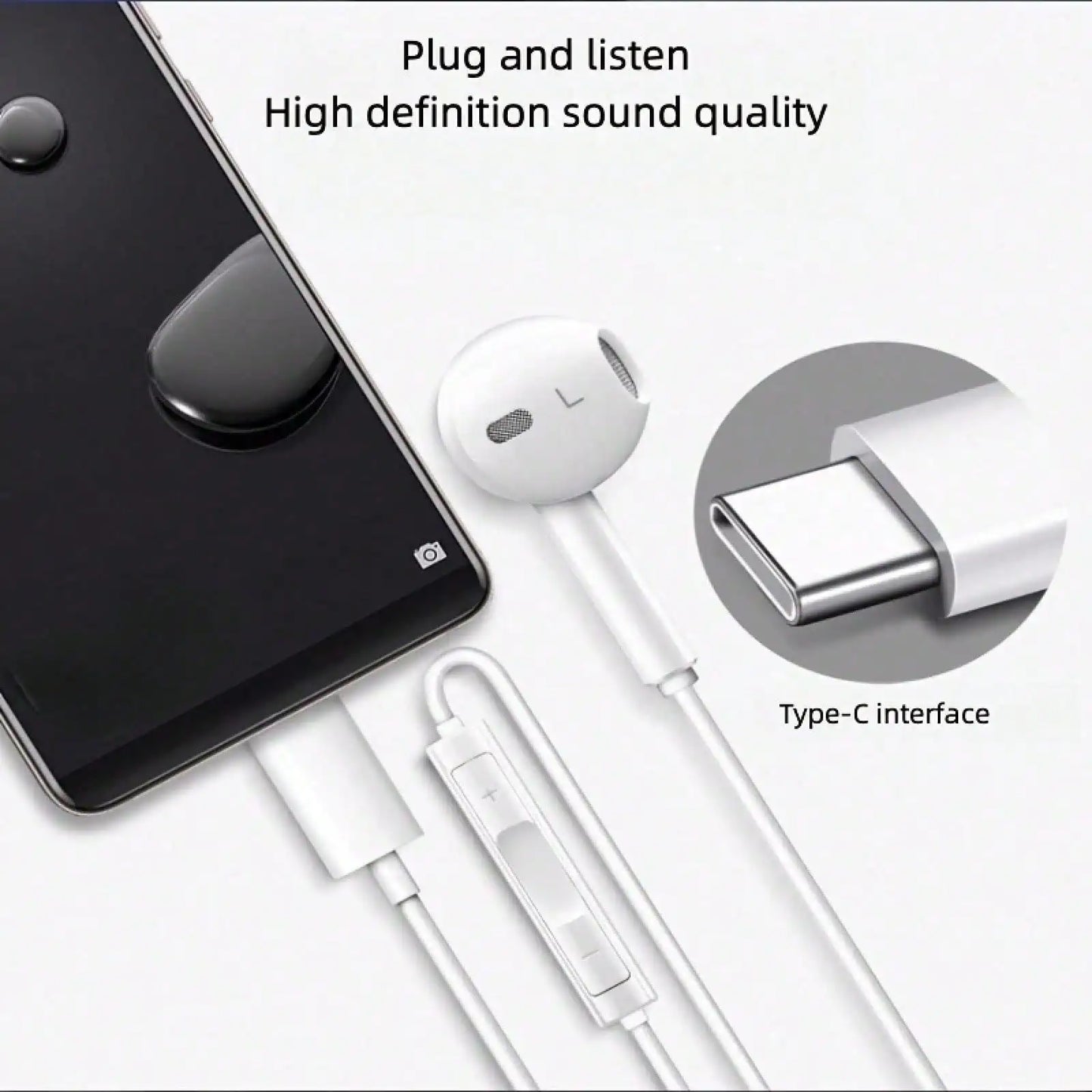 Fones de Ouvido Intra-auriculares com Fio Tipo-C com Microfone e Controle de Volume, HiFi Estéreo para iPhone 16/15, S23/S22/S21/Ultra, Note 10/20, iPad Pro