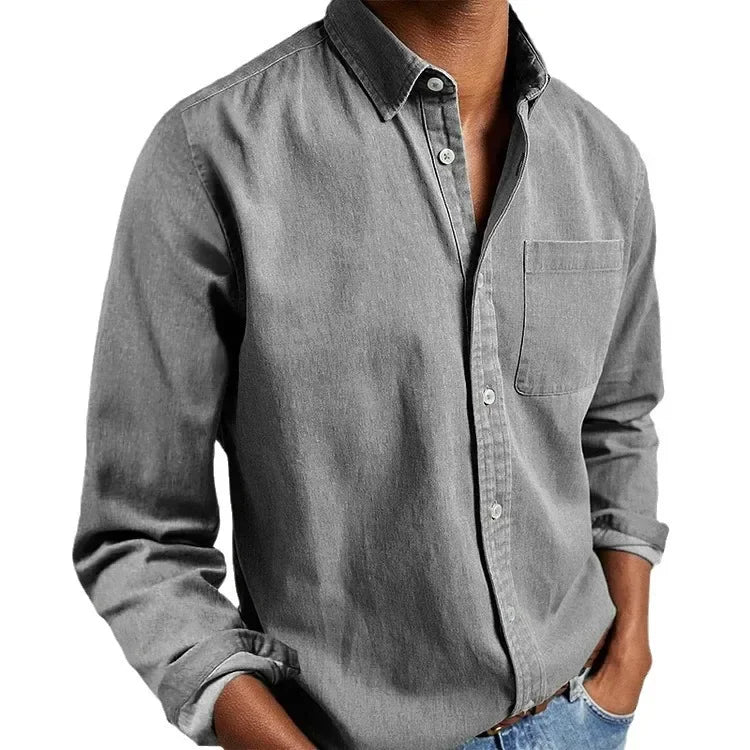 2026 moda masculina roupas de algodão respirável manga comprida solta camisa casual masculina simples lapela topos vintage all-match homem blusa