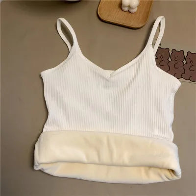 Mulheres inverno quente roupa interior cor sólida térmica casual pijamas sexy elasticidade feminina fina veludo camiseta sem mangas topos