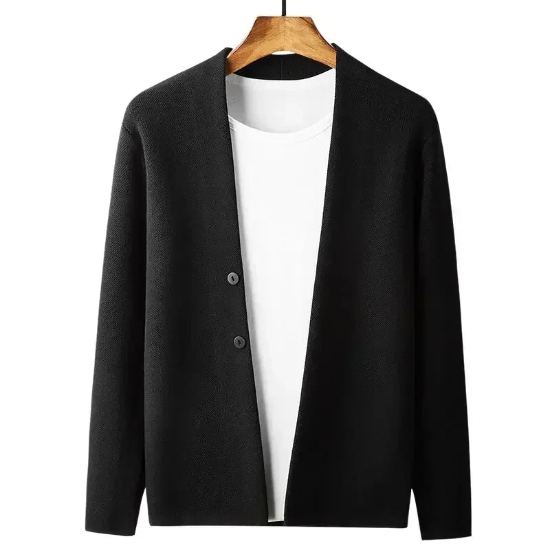Homem roupas cor sólida negócios preto malha suéteres para homem cardigan liso sobre ajuste malha manga longa 100% malhas modo velho