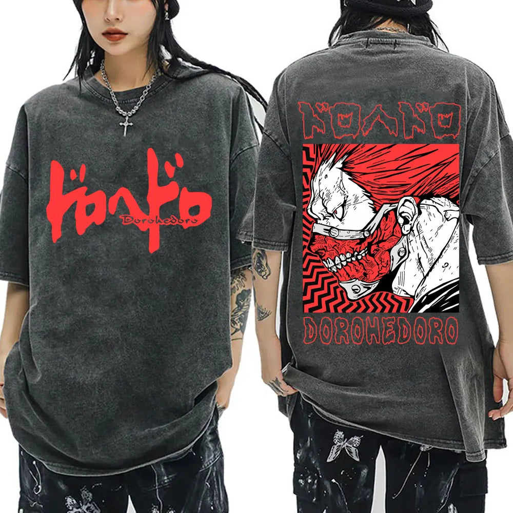 Roupas masculinas camiseta homme gráfico camisetas masculinas camiseta para homem ropa hombre anime japonês dorohedoro kaiman vintage lavado