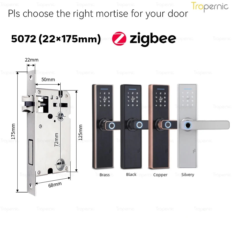 Tuya ZigBee Smart Door Lock, APP Controle Remoto, Eletrônico Biométrico Fingerprint Desbloqueio, Digital Inteligente Elétrica Senha Bloqueio