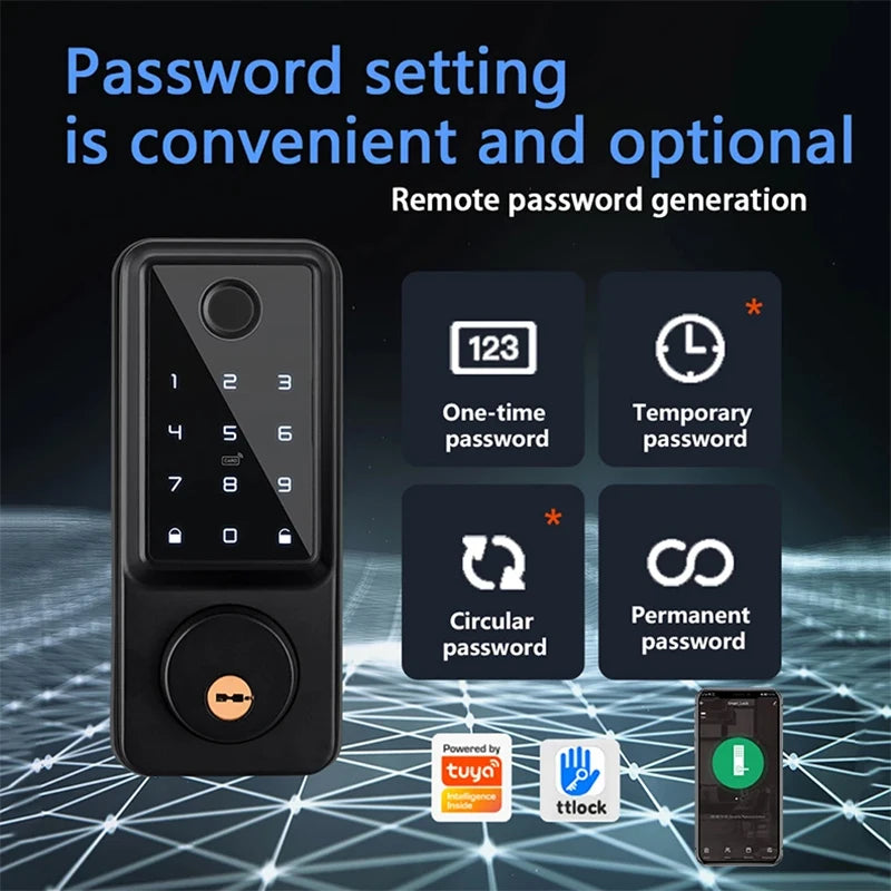 Tuya Wifi TTLock App Bloqueio Sensor de Porta de Impressão Digital Fechadura Eletronic Senha Digital Cartão IC Deadbolt Smart Door Lock Para Casa
