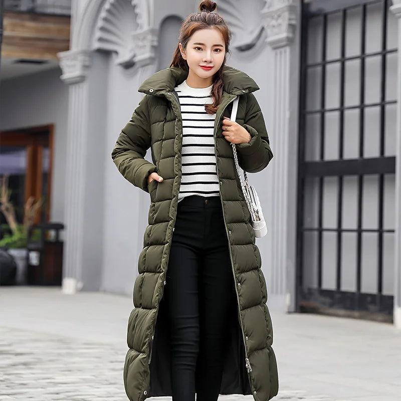 Parkas de pele com capuz acolchoado para mulheres, Engrossar casaco longo quente, jaqueta de inverno, roupas com capuz