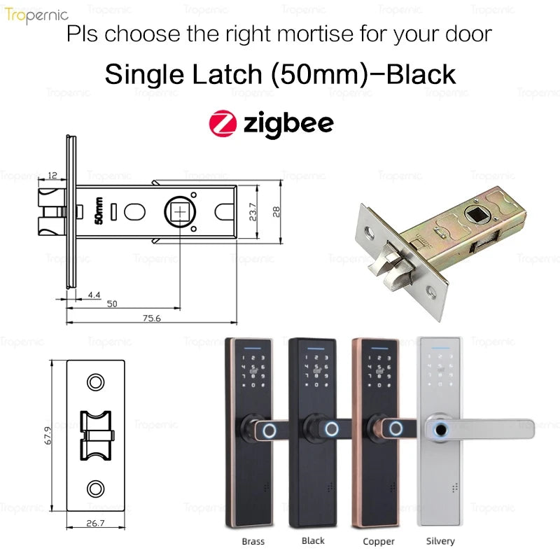 Tuya ZigBee Smart Door Lock, APP Controle Remoto, Eletrônico Biométrico Fingerprint Desbloqueio, Digital Inteligente Elétrica Senha Bloqueio