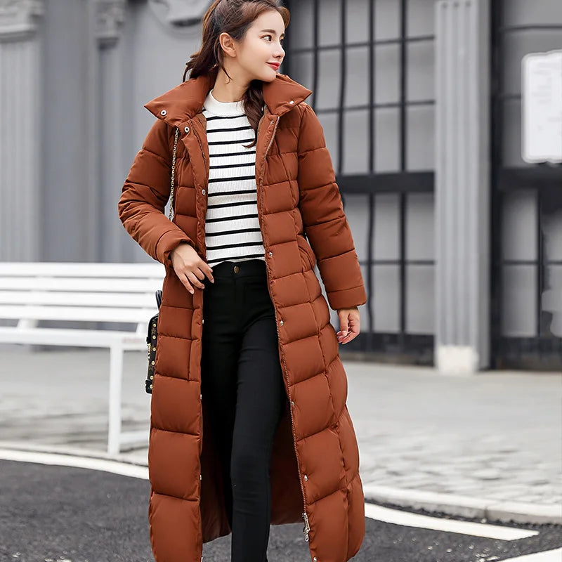 Parkas de pele com capuz acolchoado para mulheres, Engrossar casaco longo quente, jaqueta de inverno, roupas com capuz