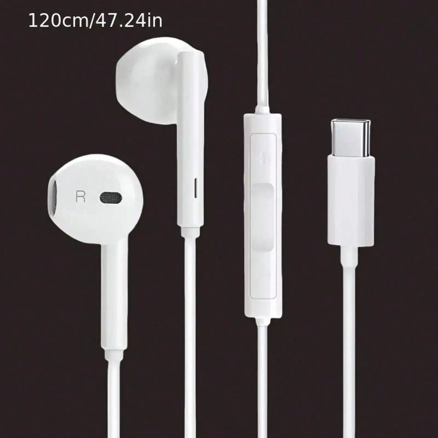 Fones de Ouvido Intra-auriculares com Fio Tipo-C com Microfone e Controle de Volume, HiFi Estéreo para iPhone 16/15, S23/S22/S21/Ultra, Note 10/20, iPad Pro