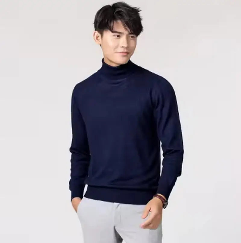 Cashmere mistura de algodão gola alta dos homens jumper 2025 outono inverno wram roupas vetement homme pull homme hiver homem pulôver camisola