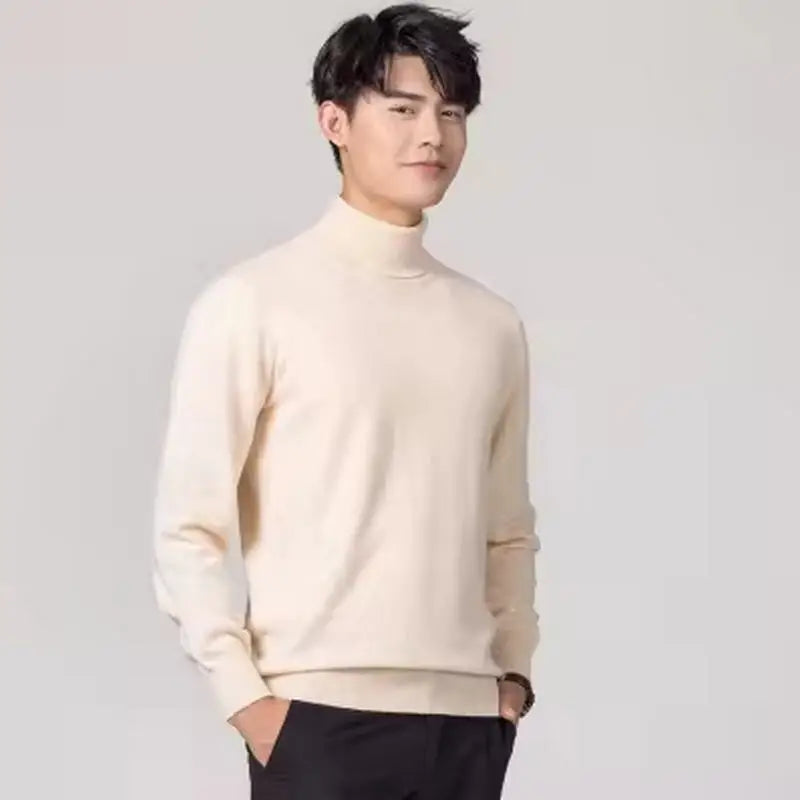 Cashmere mistura de algodão gola alta dos homens jumper 2025 outono inverno wram roupas vetement homme pull homme hiver homem pulôver camisola