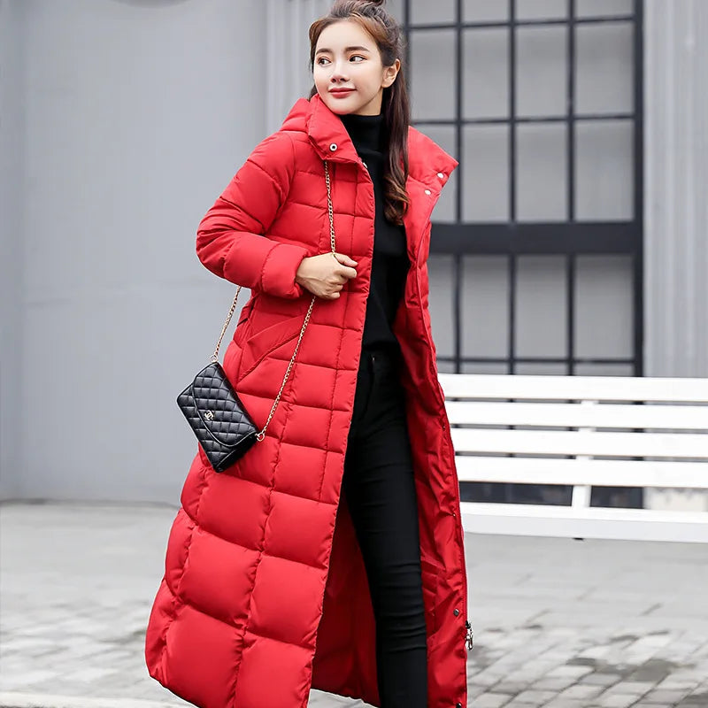 Parkas de pele com capuz acolchoado para mulheres, Engrossar casaco longo quente, jaqueta de inverno, roupas com capuz