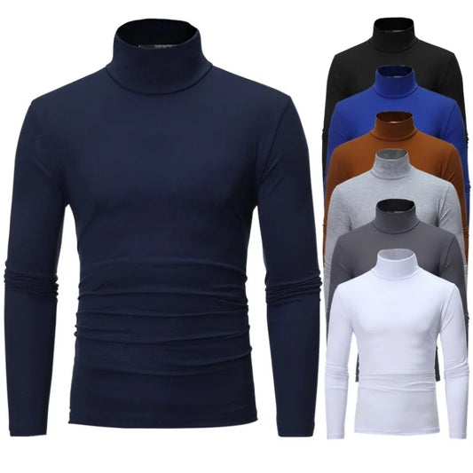 Roupa interior térmica topos roupas de inverno dos homens camisa térmica outono inverno collants alta pescoço fino ajuste manga longa camiseta