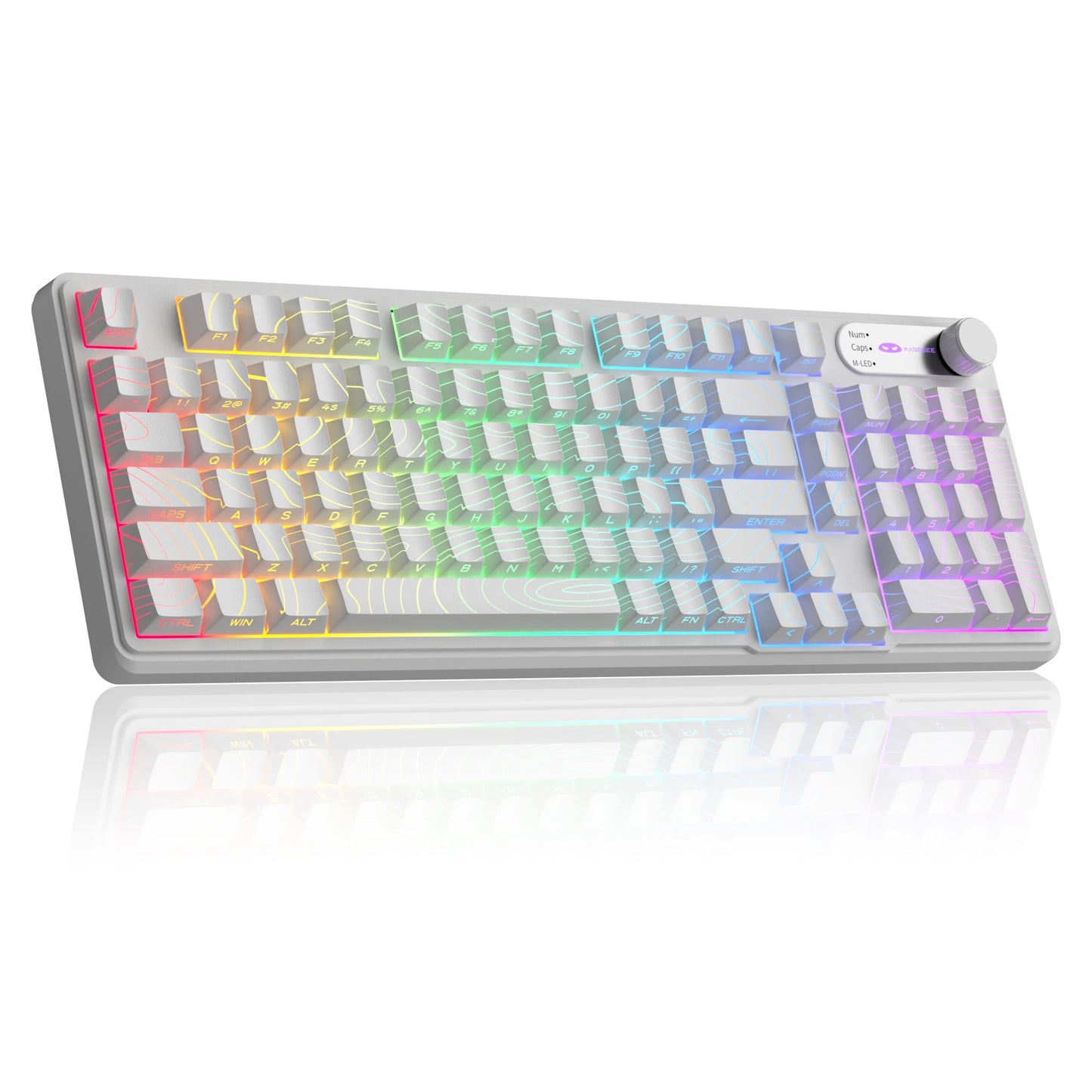 Magegee gk960 teclado de membrana sem fio 2.4g bt 98 teclas abs lado gravado keycaps luzes rgb ajustáveis para jogos de escritório windows