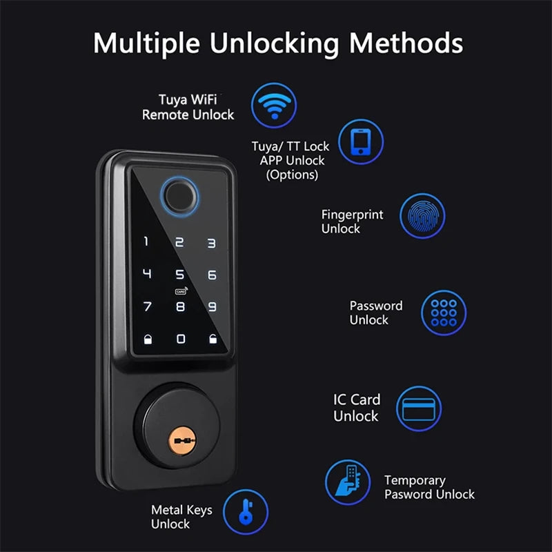 Tuya Wifi TTLock App Bloqueio Sensor de Porta de Impressão Digital Fechadura Eletronic Senha Digital Cartão IC Deadbolt Smart Door Lock Para Casa