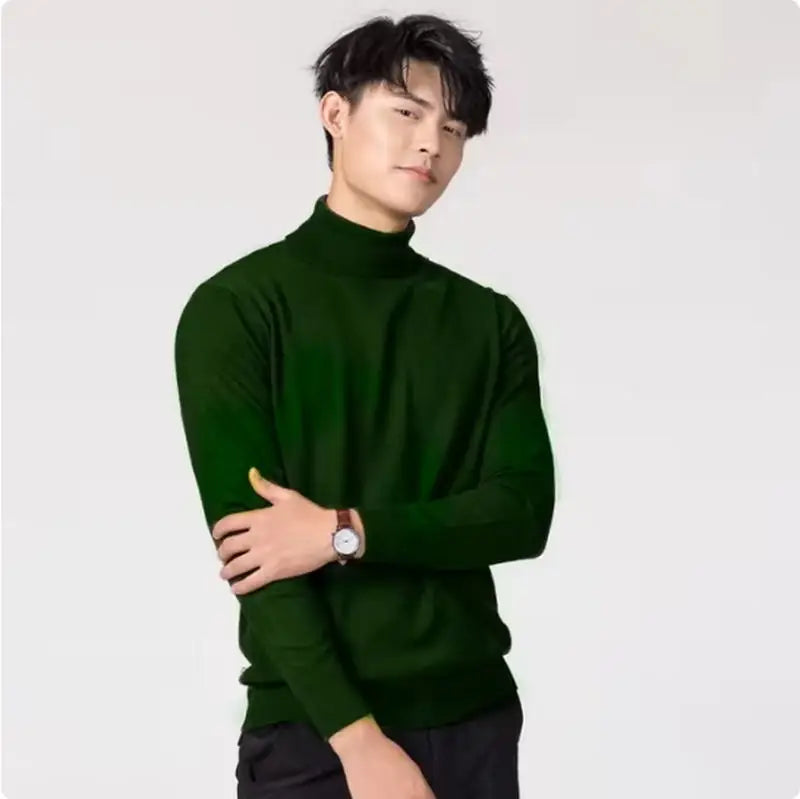 Cashmere mistura de algodão gola alta dos homens jumper 2025 outono inverno wram roupas vetement homme pull homme hiver homem pulôver camisola