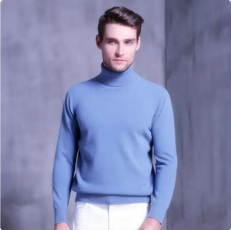 Cashmere mistura de algodão gola alta dos homens jumper 2025 outono inverno wram roupas vetement homme pull homme hiver homem pulôver camisola