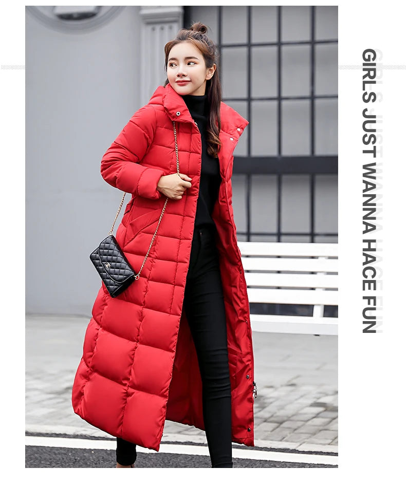 Parkas de pele com capuz acolchoado para mulheres, Engrossar casaco longo quente, jaqueta de inverno, roupas com capuz