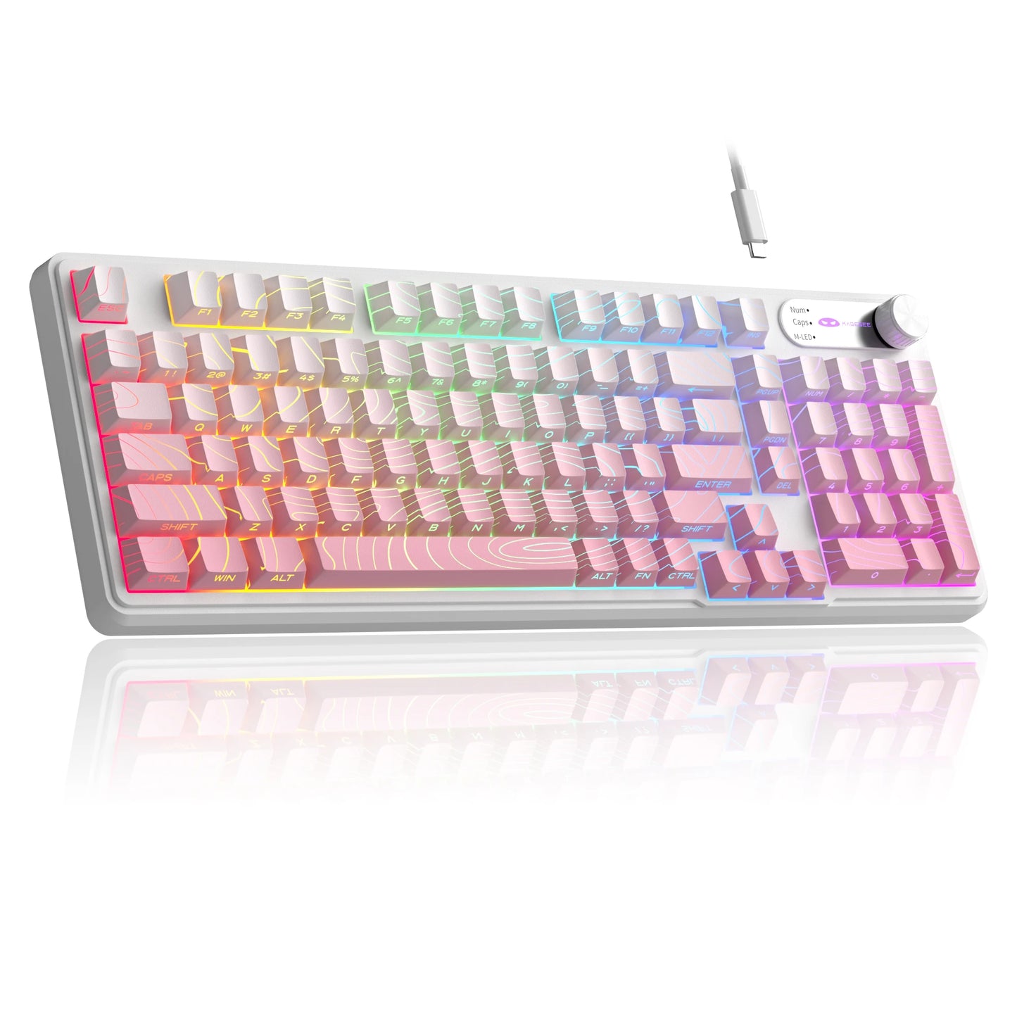 Magegee gk960 teclado de membrana sem fio 2.4g bt 98 teclas abs lado gravado keycaps luzes rgb ajustáveis para jogos de escritório windows