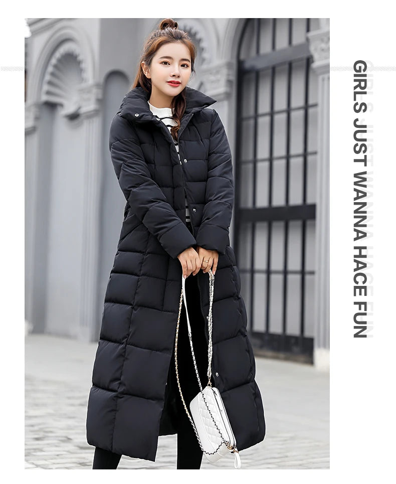 Parkas de pele com capuz acolchoado para mulheres, Engrossar casaco longo quente, jaqueta de inverno, roupas com capuz