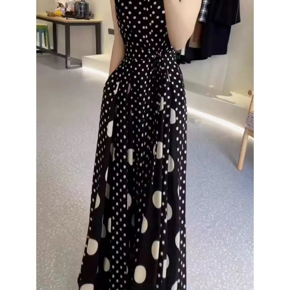 Roupas femininas 2025 verão high-end café break configurações formais francesas vestido de bolinhas vermelhas feminino