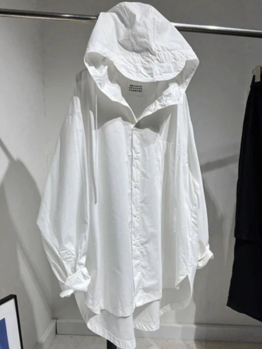 Moda feminina topos blusas de grandes dimensões roupas femininas 2025 blusas mujer de moda manga longa com capuz camisa casual branco casaco básico