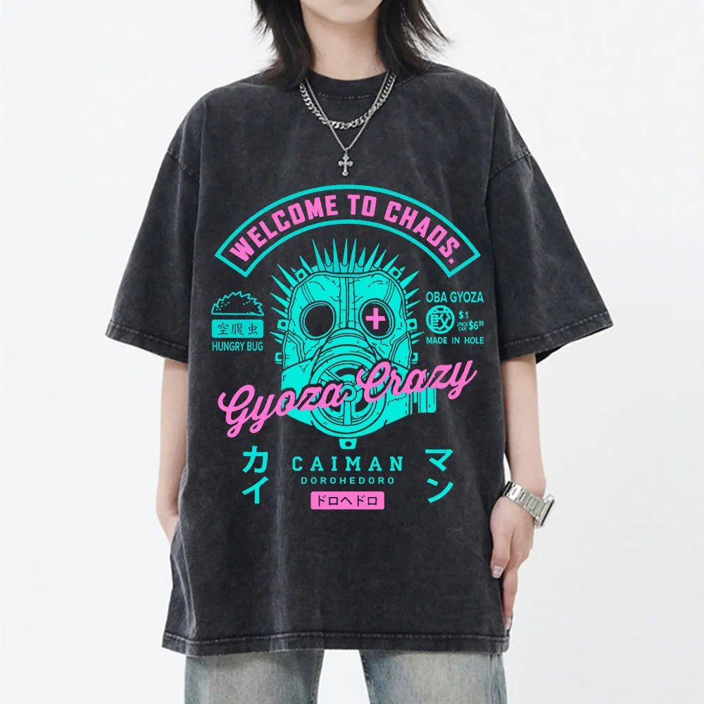Roupas masculinas camiseta homme gráfico camisetas masculinas camiseta para homem ropa hombre anime japonês dorohedoro kaiman vintage lavado