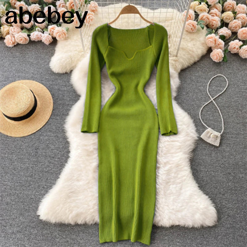Vestidos para mulheres 2026 sexy sem alças com nervuras de malha bodycon vestido feminino inverno manga longa midi camisola vestido roupas