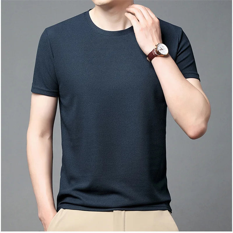Camiseta Masculina de Moda com Gola Redonda, Camisetas de Manga Curta, Tops Confortáveis e Casuais para Homens