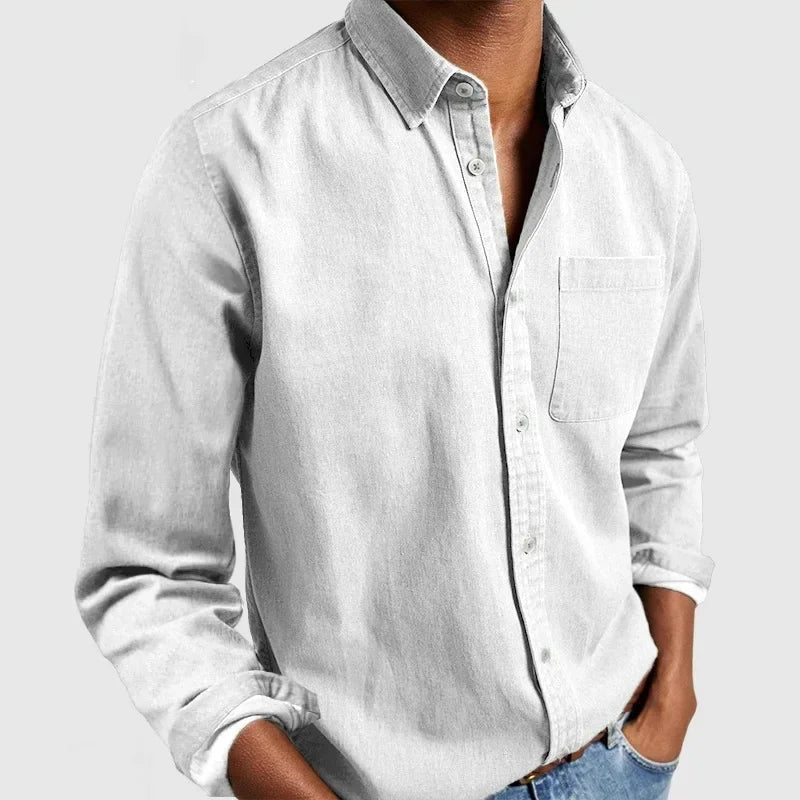 2026 moda masculina roupas de algodão respirável manga comprida solta camisa casual masculina simples lapela topos vintage all-match homem blusa