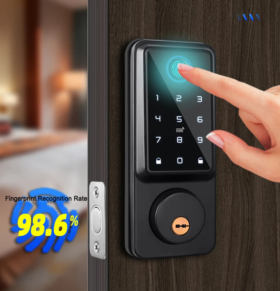 Tuya Wifi TTLock App Bloqueio Sensor de Porta de Impressão Digital Fechadura Eletronic Senha Digital Cartão IC Deadbolt Smart Door Lock Para Casa