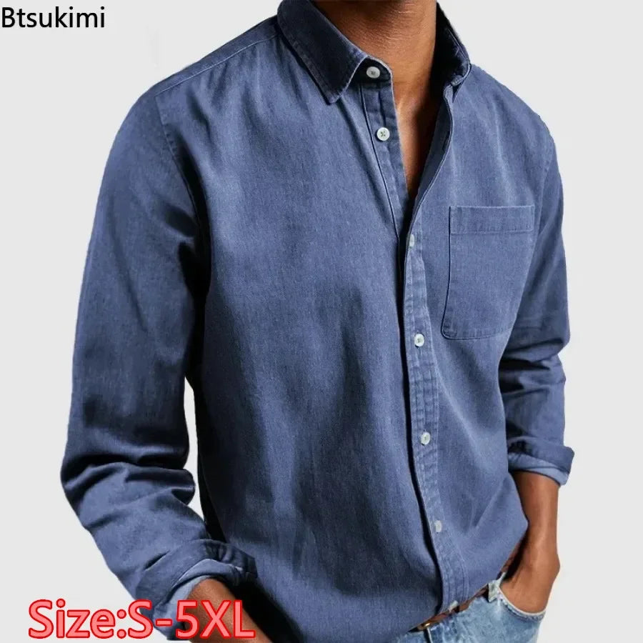 2026 moda masculina roupas de algodão respirável manga comprida solta camisa casual masculina simples lapela topos vintage all-match homem blusa