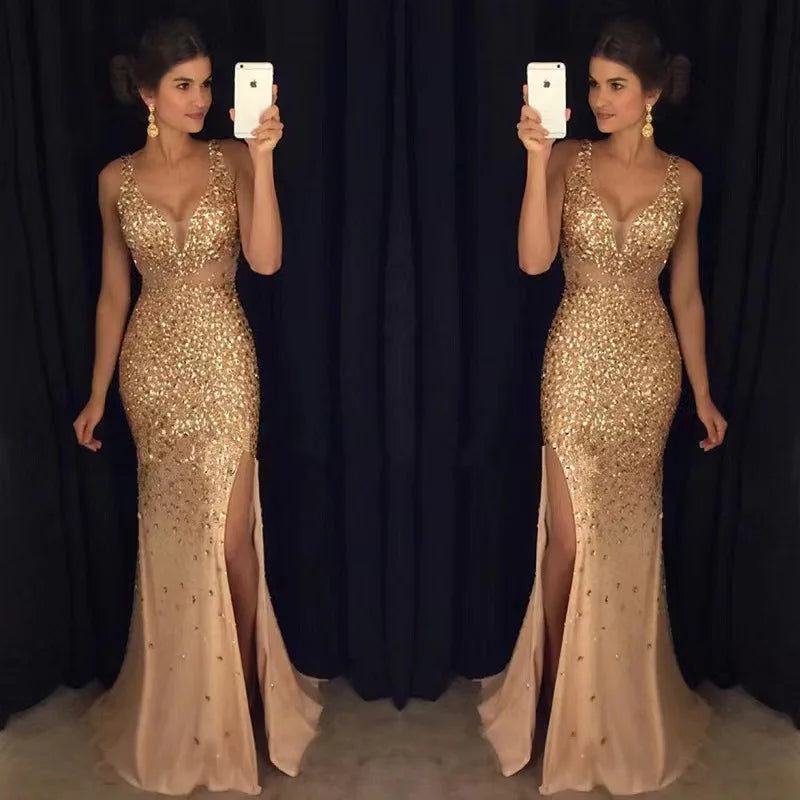 Roupas femininas vestidos longos 2025 novo estilo novo fenda bronzeamento vestido saia longa vestido de noite roupas sexy roupas femininas