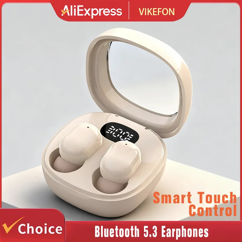 VIKEFON Fones de ouvido Bluetooth 5.3 Mini fones de ouvido TWS sem fio HIFI estéreo com redução de ruído e microfones