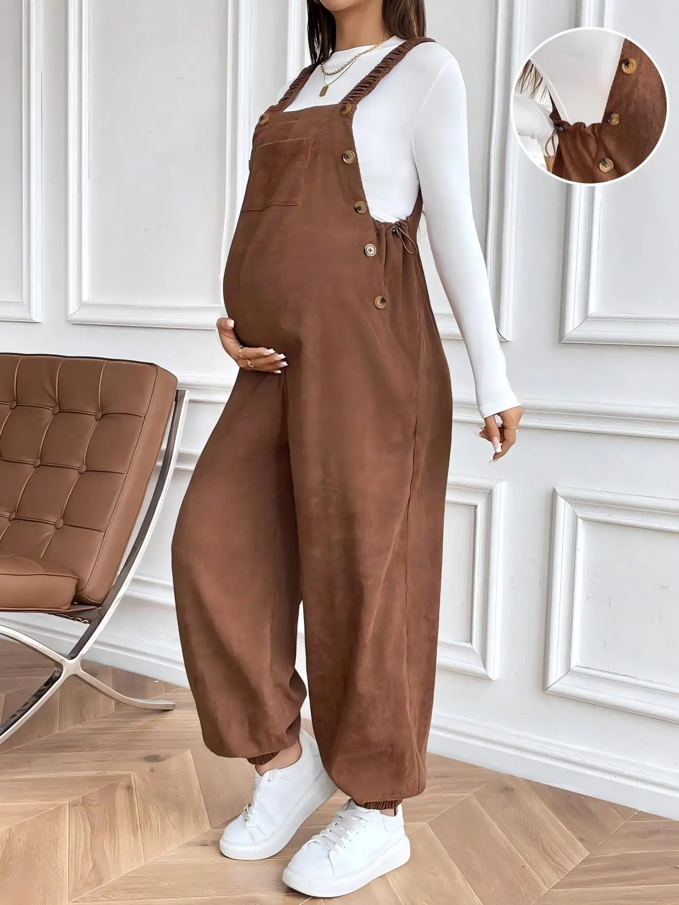 Roupas de maternidade para mulheres grávidas roupas de gravidez 2025 outono inverno cintura ajustável moda solta macacão de veludo