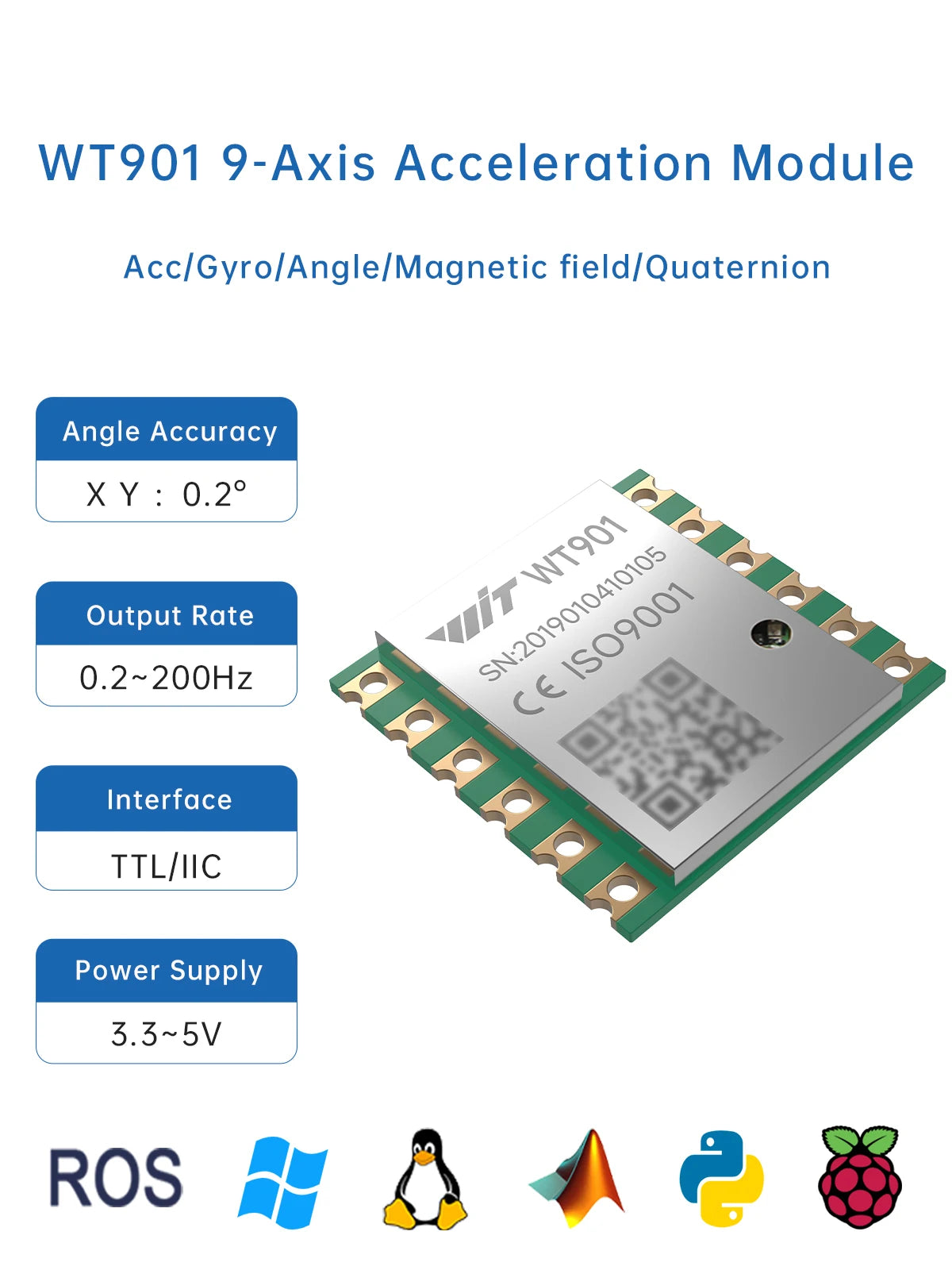 WitMotion WT901 AHRS MPU9250 Acelerômetro de 9 Eixos, Giroscópio Eletrônico de 3 Eixos + Aceleração + Ângulo + Magnetômetro, Saída de Dados TTL
