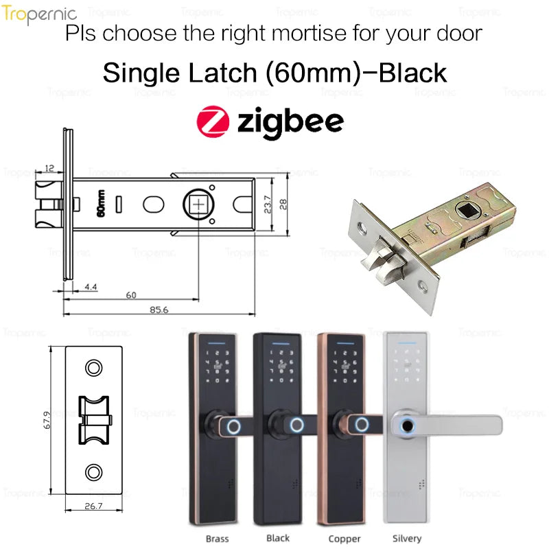 Tuya ZigBee Smart Door Lock, APP Controle Remoto, Eletrônico Biométrico Fingerprint Desbloqueio, Digital Inteligente Elétrica Senha Bloqueio