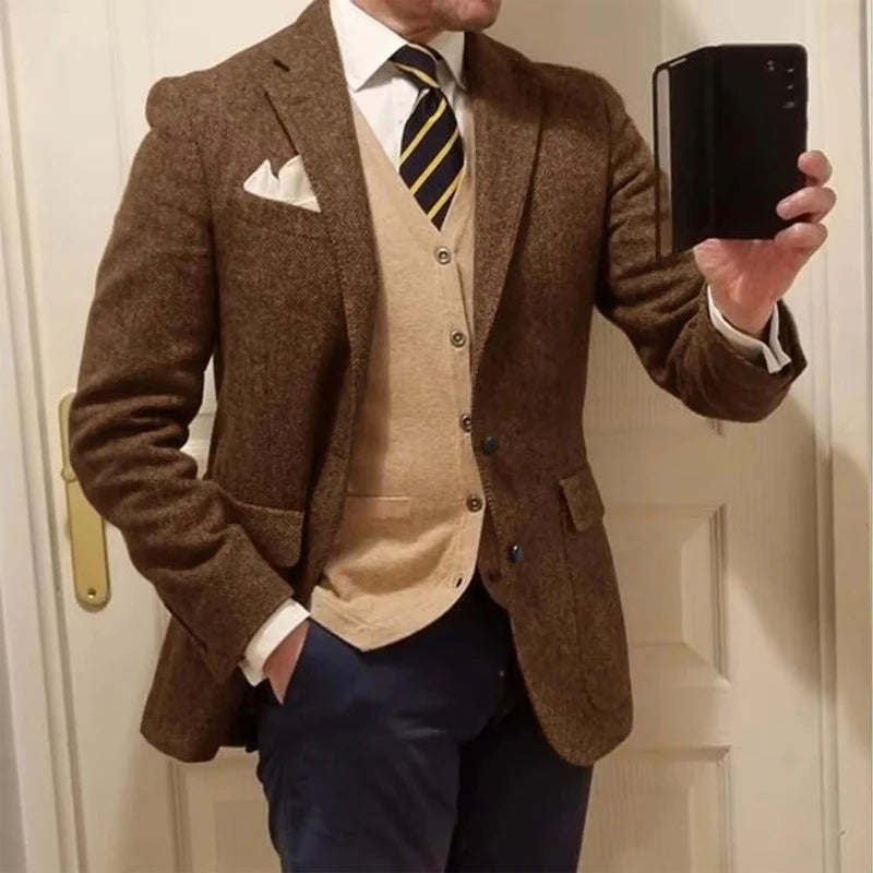 Blazer masculino espinha de peixe único breasted casual elegante homem terno jaquetas casaco de alta qualidade roupas de palco masculino