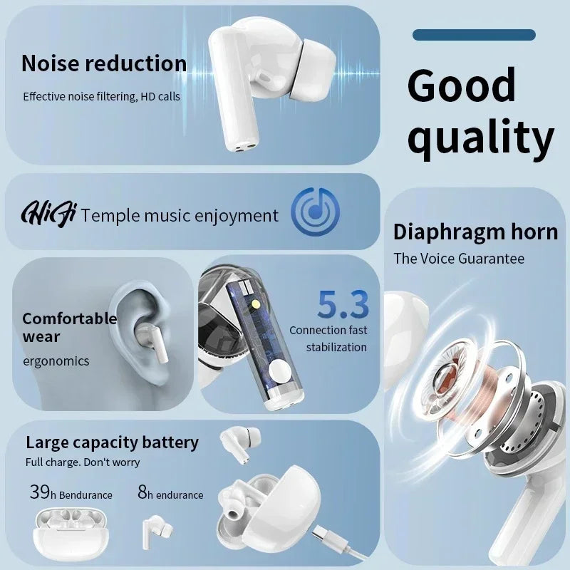 Fones de ouvido bluetooth originais sem fio bluetooth fone de ouvido com cancelamento de ruído com microfone sem fio para smartphones
