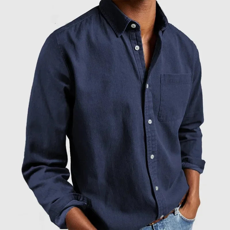 2026 moda masculina roupas de algodão respirável manga comprida solta camisa casual masculina simples lapela topos vintage all-match homem blusa