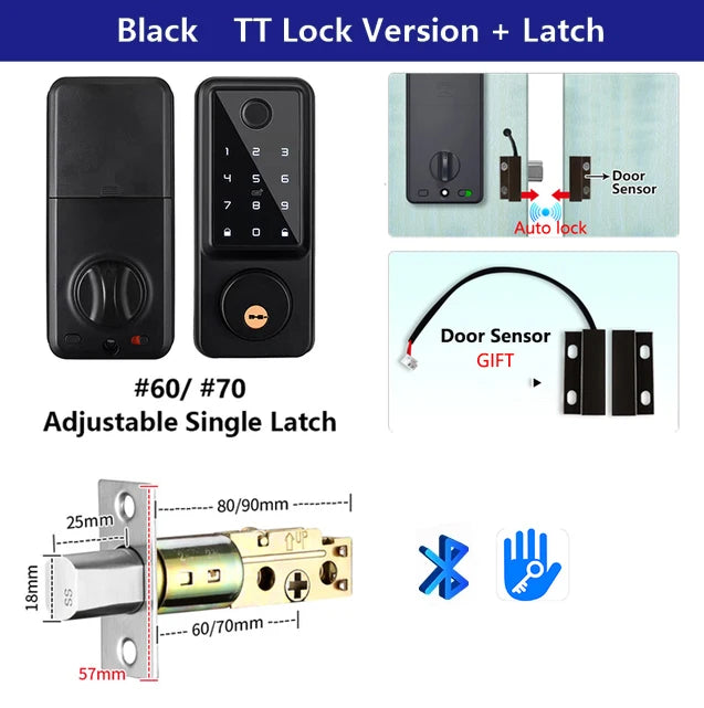 Tuya Wifi TTLock App Bloqueio Sensor de Porta de Impressão Digital Fechadura Eletronic Senha Digital Cartão IC Deadbolt Smart Door Lock Para Casa