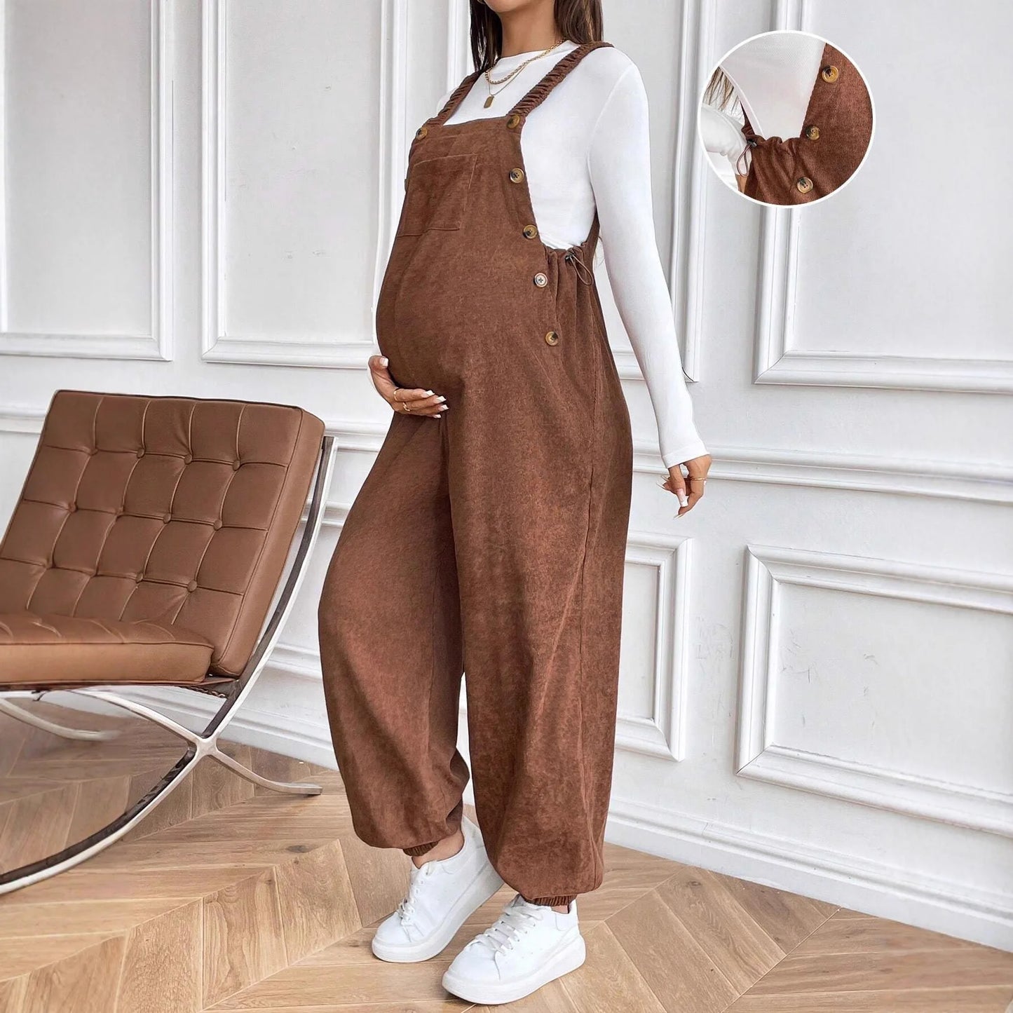 Roupas de maternidade para mulheres grávidas roupas de gravidez 2025 outono inverno cintura ajustável moda solta macacão de veludo